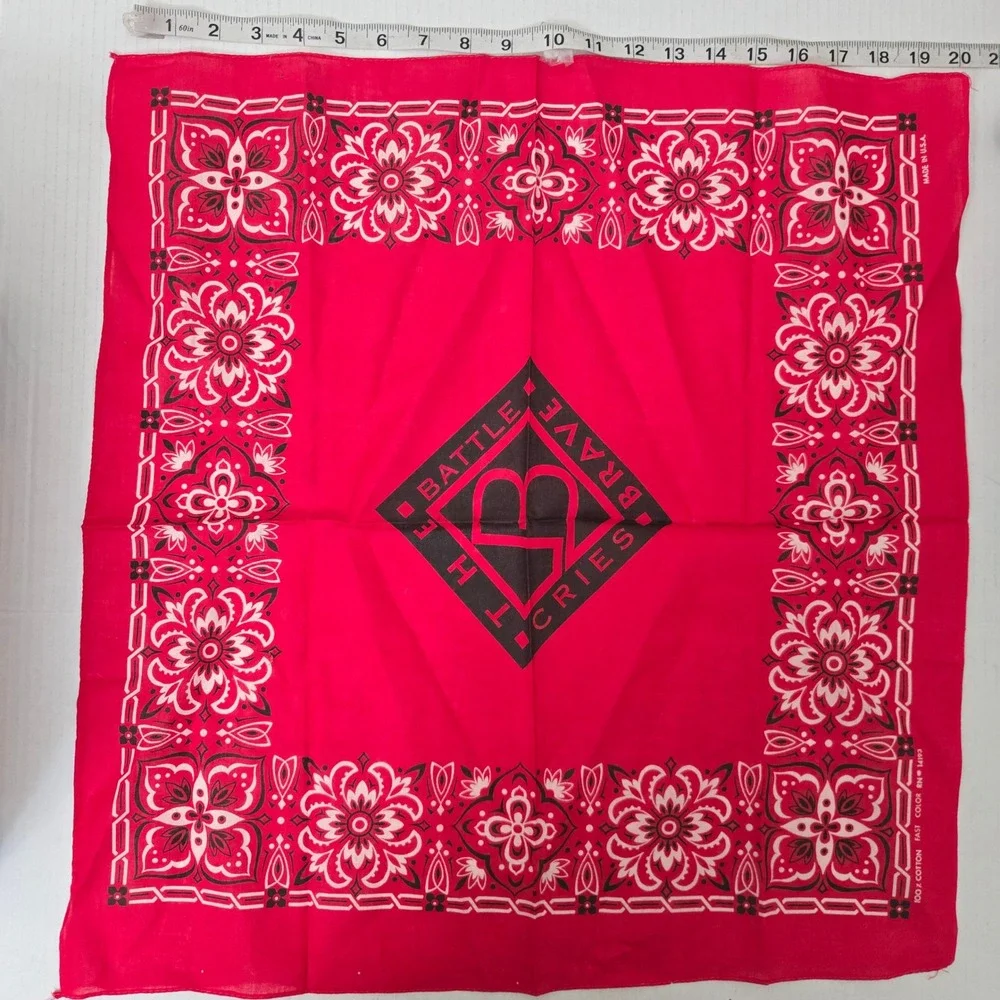 Vintage Red Bandana Made in USA 100 Cotton Paisley Graphic Western Biker Rock